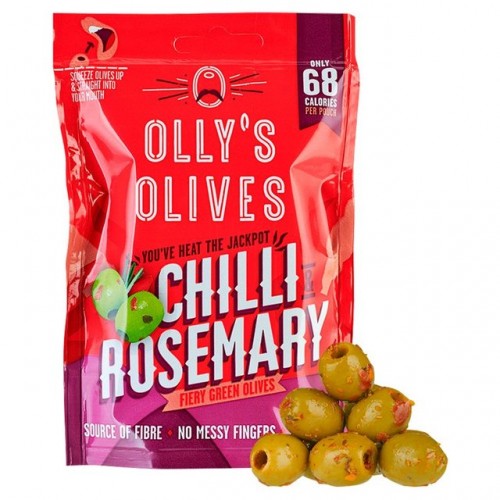 Ollys Olives The Bandit Chilli And Rosemary Green Olives 50g X 12